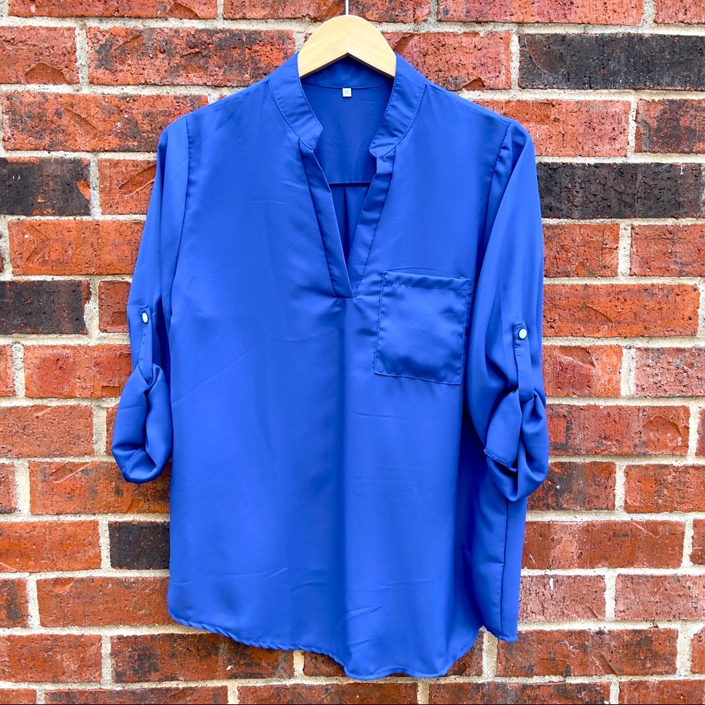 Shear Blue V-Neck Blouse